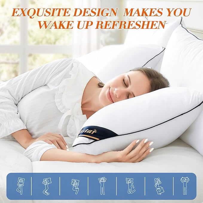 OTOSTAR Bed Pillows for Sleeping 2 Pack Standard Size Cooling Pillows Luxury Sleeping Pillow 3D Microfiber Filling Breathable Cover Soft Hotel Collection Pillows for Back Side or Stomach Sleepers