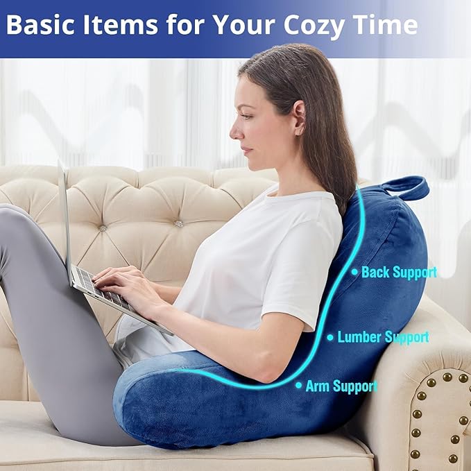 Sasttie Reading Pillow for Sitting in Bed Adult, Velvet Back Pillow for Bed Sitting Up, Backrest Back Support Chair Pillow, College Dorm Essentials for Girls and Boys, Navy