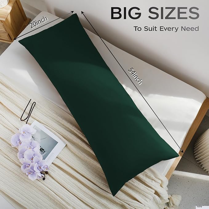 Memory Foam Body Pillow with Removable 100% Cotton Cover, Full Body Pillows for Adults, Large Long Bed Pillow for Sleeping, Firm & Supportive (20x54 inch, Dark Green)