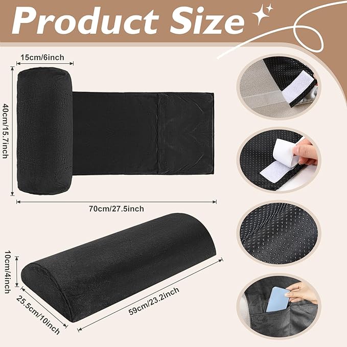 Yalikop 2 Pcs Non Slip Recliner Head Pillow Half Moon Bolster Pillow Set Neck Pillow for Office Chair Foot Pillow for Head Ankle Lumbar Support Leg Elevation Sleeping, Sofas and Loveseats (Black)