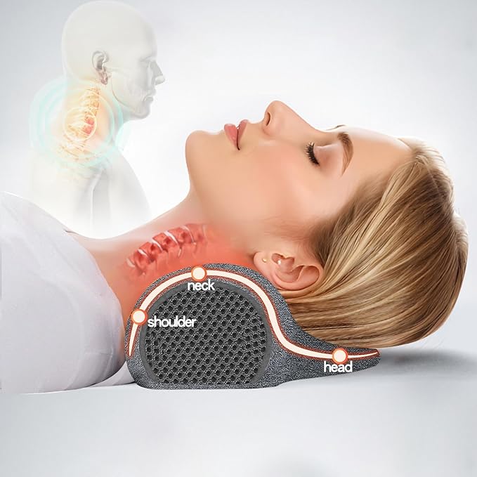 Cervical Neck Pillow: Designed to Help Alleviate Neck discomfort. This Neck Pillow for Sleeping can be Used as a Cervical Traction Device, for Neck Support and Shoulder Relaxation. (Grey)