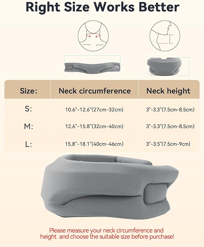 Neck Brace Cervical Collar - Neck Support Brace for Sleeping, Soft Foam Wraps Keep Vertebrae Stable and Aligned for Relief of Cervical Spine Pressure for Women & Men, (10.6-12.6 Inch) Grey