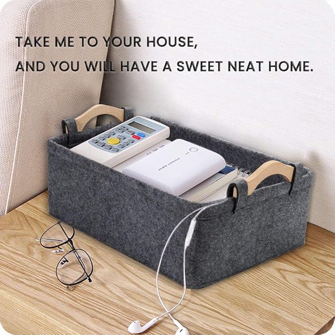 Small Storage Basket Soft Felt Collapsible Baskets Storage Bins for Cellphone Earphone Chargers Cables Make Up Shelf Fabric Drawers Storage Baskets Cute Storage Baskets Light Gray