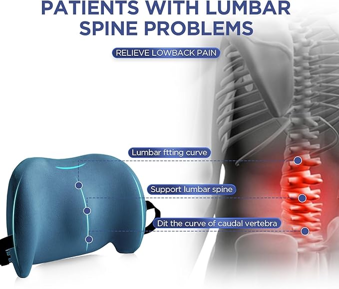 Lumbar Support Pillow for Office Chair, Car Lumbar Pillow Lower Back Pain Relief, Memory Foam Back Cushion with Adjustable Straps, Ergonomic Chair Back Pillow for Gaming Chair, Car, Bed (BLUE)