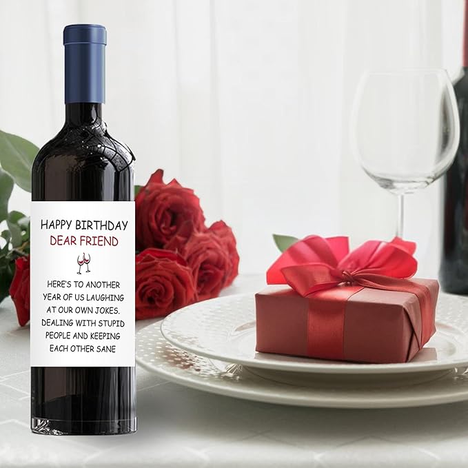 24Pcs Funny Happy Birthday Wine Bottle Labels, Dear Friend Wine Bottle Stickers, Self-adhesive Grape Wine Labels, Suitable For Both Men And Women, Birthday Decoration, Birthday Gift
