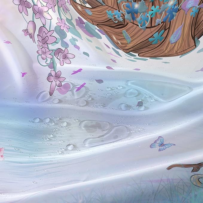 AILONEN Blue Tree Leaves Shower Curtain,Botanical Floral Plants Vine Shower Curtain,Butterfly Floral Shower Curtain for Bathroom Decor Polyester Waterproof with Grommets and Hooks 48" W*72" H