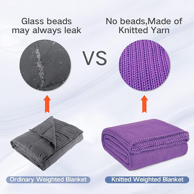 Knitted Weighted Blanket(Purple 50"x75" 12lbs),Home Décor Cooling Throw Blanket for Hot Sleepers,Hand Made Chunky Knit Heavy Blanket for Adults Use on Full Size Bed
