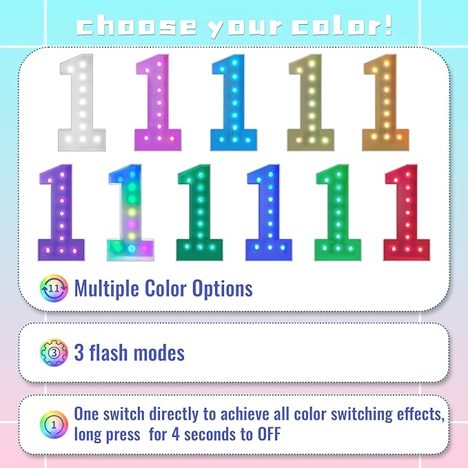 4FT Marquee Light Up Numbers Marquee Numbers 2, Choose Your Color, NO Glue Gun Needed, Birthday Decorations for Him & Her for Girl & Boys
