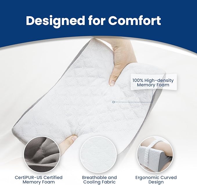 Knee Pillow for Side Sleepers,Knee Pillow,Leg Pillow for Side Sleeping,Memory Foam Support Ergonomic Pillow with Cover and Adjustable Straps,Smooth Spine Alignment Pillow,White/Gray