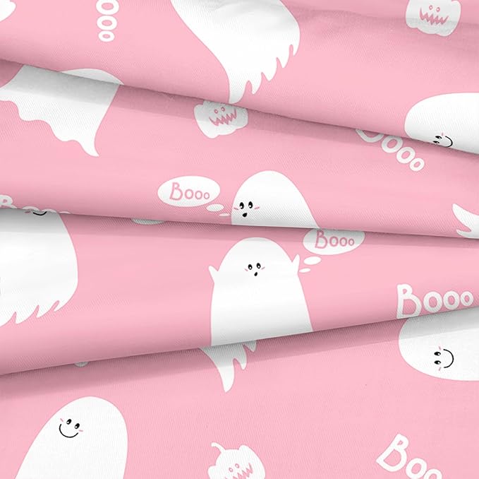 Bedbay Halloween Queen Comforter Pink Cartoon Ghost Comforter Sets for Kids Girls 4 Pcs Soft Microfiber Halloween Bedding Set Cute Halloween Room Decoration(Pink,Queen)