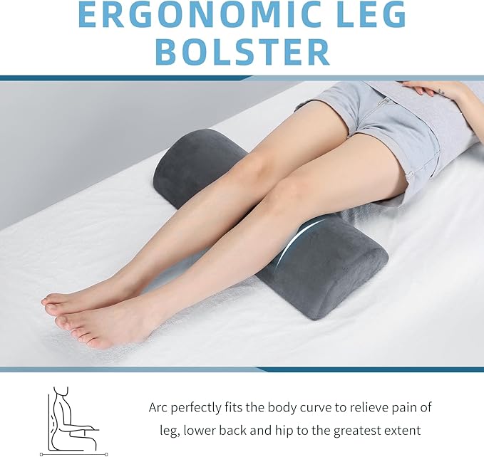 Under Knee and Leg Pillow for Back Sleeping - Half Moon Bolster Pillow for Lower Back and Head, Semi Roll Round Lumbar Support Pillow for Side, Back, Stomach Sleepers (Darkgrey)