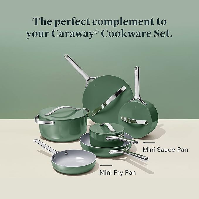 Caraway Mini Cookware Set - Non-Stick Ceramic Fry Pan (1.05 qt, 8") & Sauce Pan (1.75 qt) - Non Toxic, PTFE & PFOA Free - Oven Safe & Stovetop Agnostic (Gas, Electric & Induction) - Sage