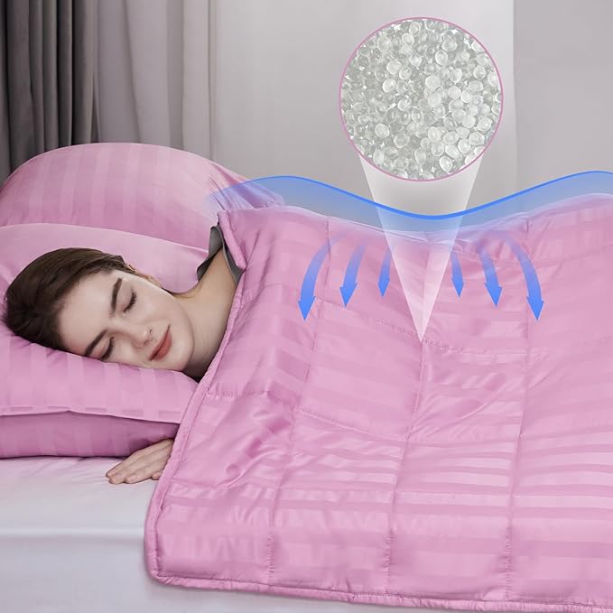 Weighted Blanket for Adult,12lbs Heavy Weighted Blanket 60"x80" Breathable Cooling Summer Blankets, Ultra Soft Cotton Comfort Throw Blanket with Glass Beads for All-Season (Pink)