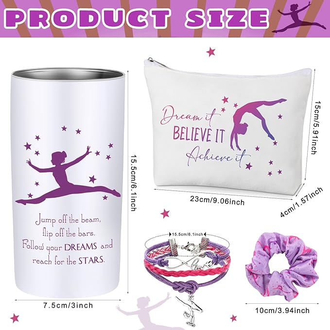 4 Pieces Sports Gifts Set - Hair Scrunchies, Elastic Hair Bands, Ball Charm Bracelet, Zipper Pouch, and Tumbler for Women