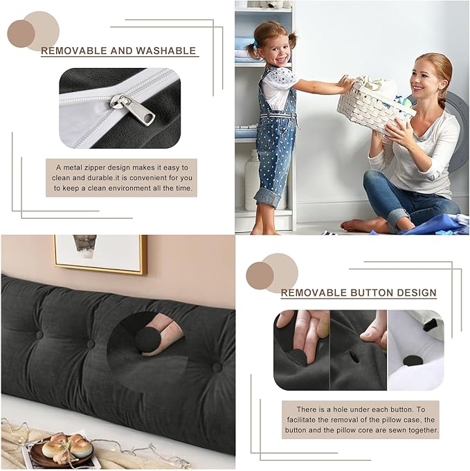 Large Triangular Headboard Pillows Long Backrest Positioning Support Bolster Cushion for Daybed Fluffy Quality Plush Body Wedge Pillow with Removable Cover(Black-Cal King-71x8x20 in)