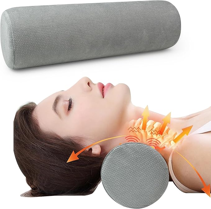 Cervical Neck Roll Foam Pillow, Round Neck Support for Sleeping, Bolster Pillow for Bed, Legs, Back and Yoga, Removable Washable Cover, 4.7 Inch Diameter x 17 Inches Long (Grey)