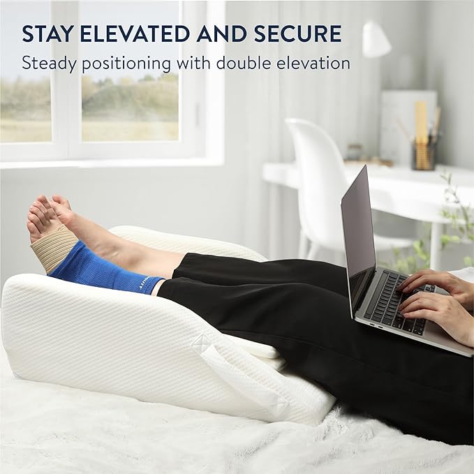 Double Leg Elevation Pillow - Memory Foam Leg Elevating Wedge Pillow - Foam Leg Support Pillow & Knee Wedge to Elevate Feet & Knee for Back Sleeping - Both Legs