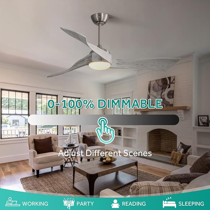 Sofucor 52" Wood Ceiling Fan Indoor with Light and Remote Control, 6-Speed, 3-Timer with Quiet Energy Saving, 3 blades Propeller Ceiling fan with Remote, Grey Wood Grain