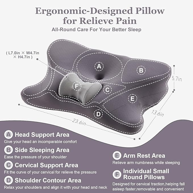 Cervical Pillow for Neck Pain Relief,Premium Memory Foam Contour Neck Pillow,Comfort Cervical Pillow for Neck and Shoulder Pain,Neck Pillow for Side Stomach Back Sleeping,Grey