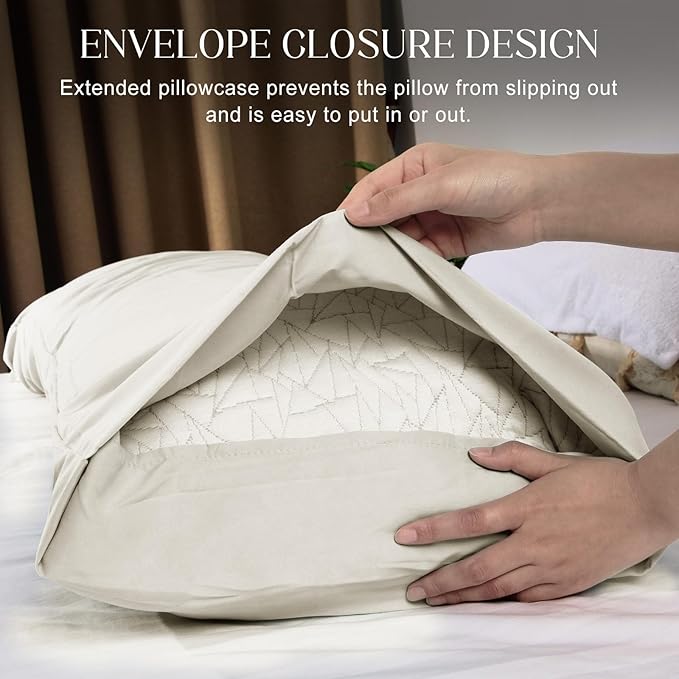 Soft Body Pillow Covers Pillowcases 60 x 21 Inch, WINKAURA Long Pillow Cover for Bed Fits 54x20 Pillow, Envelope Closure, Stylish Wrinkle and Stain Resistant,Cream Color