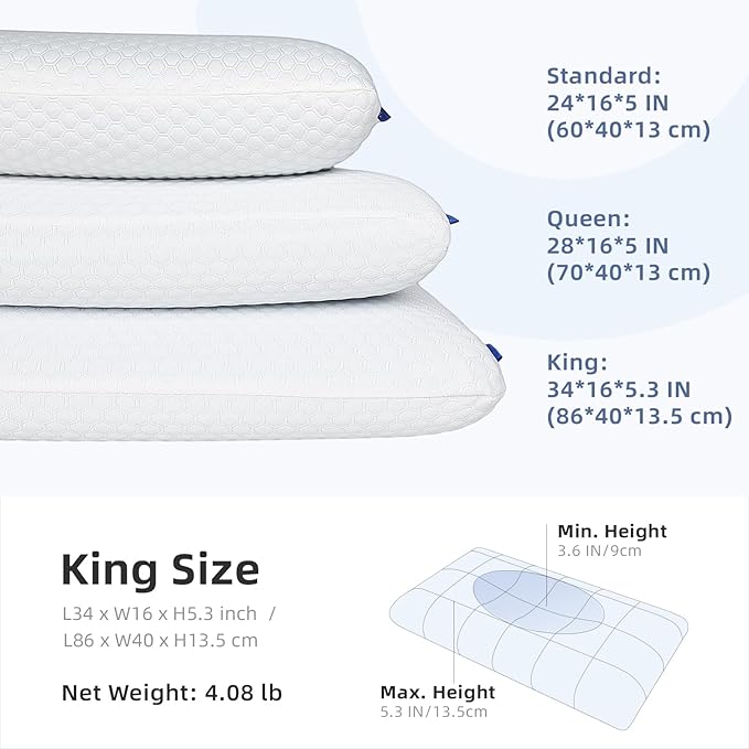 inight Memory Foam Pillow King Size, King Pillows for Back Sleepers and Side Sleepers Pillow, King Size Pillows for Sleeping, Oeko-TEX & CertiPUR-US - King Size (Pack of 1)