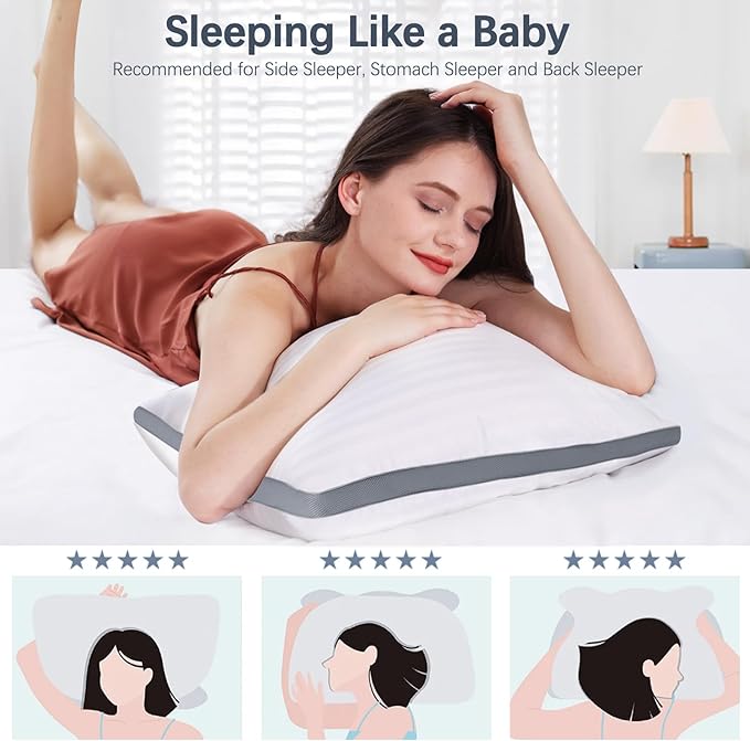 Luxury Hotel Collection Bed Pillows for Sleeping King Size Set of 2- Medium Firm Density for Back or Stomach Sleeper