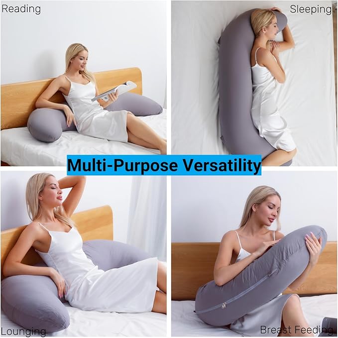 Breathable Full Body Pillow for Side Sleeper,60 Inch Long Body Pillow for Adults,Swan Pillow Cuddle Pillow for Back, Hip, Knee, and Leg Relief with 100% Cotton Fabric Cover, Grey