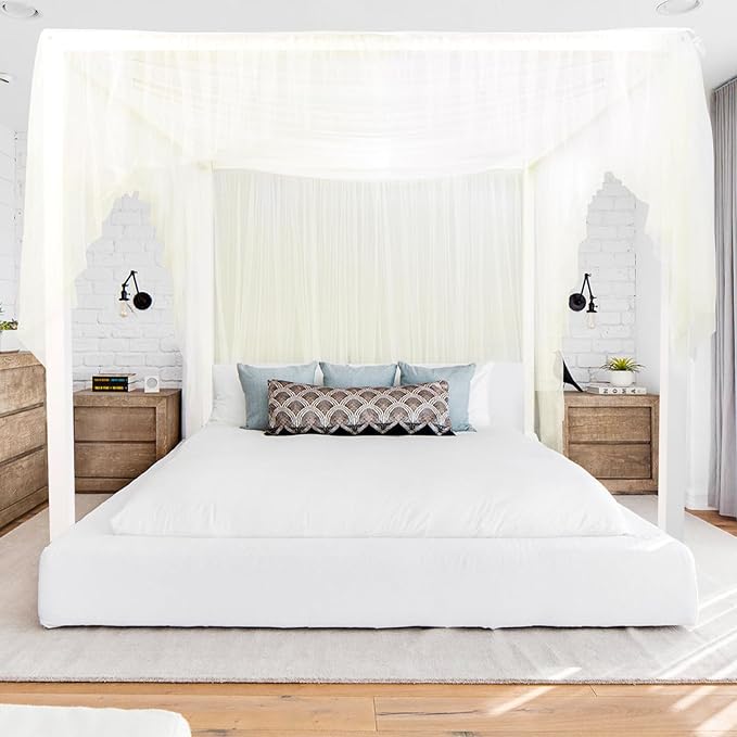 tupi Beige Canopy Bed Curtains for King/Queen/Full Size, 4 Poster Bed Canopy, Elegant Bed Drapes Bedroom Decor, Ultra Ripstop Polyester, Easy Installation