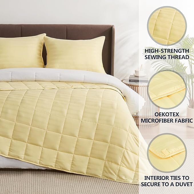 Weighted Blanket for Adult,15lbs Heavy Weighted Blanket 48"x72" Breathable Cooling Summer Blankets, Ultra Soft Cotton Comfort Throw Blanket with Glass Beads for All-Season (Yellow)