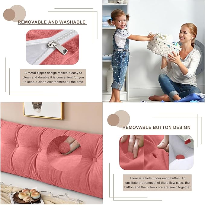 Large Triangular Headboard Pillows Long Backrest Positioning Support Bolster Cushion for Daybed Fluffy Quality Plush Body Wedge Pillow with Removable Cover(Rusty Red -King-76x8x20in)