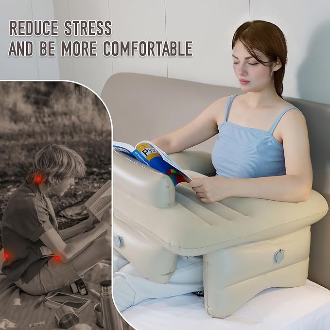 Inflatable Reading Pillow for Lap Rest Pillow Portable for Adult Extra Large Arm Rest Travel Sofa Working, Crocheting Playing Steam Deck Switch or Sitting in Bed Floor Car Tent