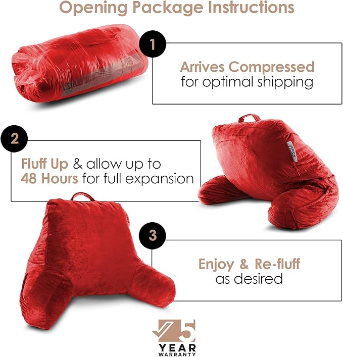 Nestl Reading Pillow for Kids, Small Bed Pillow, Back Pillow for Sitting in Bed, Memory Foam Chair Pillow, Reading & Bed Rest Pillows, Cherry Red Back Pillow for Bed, Arm Pillow with Pockets