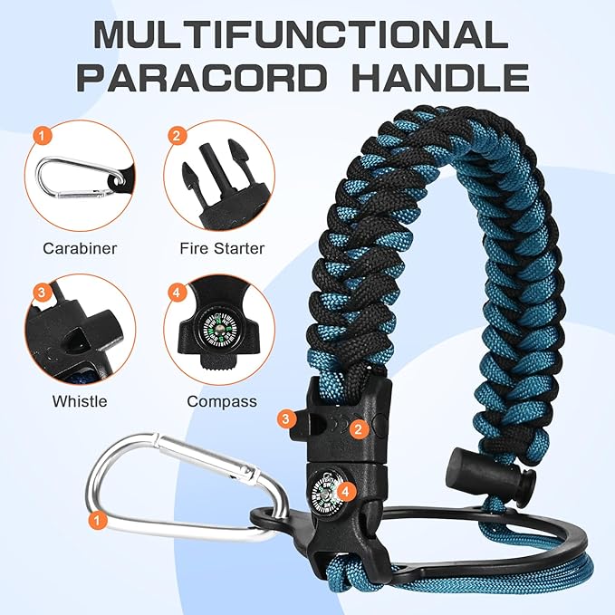 40 oz Insulated Water Bottle with Straw& Spout 2-in-1 Lid, Triple Wall Vacuum Stainless Steel Cold 48H, Leak Proof Sports Metal Flask Jug with Paracord Handle, Indigo Black