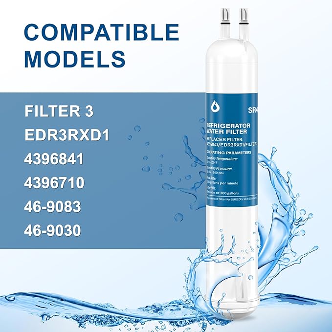 4396841 Refrigerator Water Filter Compatible with EDR3RXD1, Filter 3, 4396841, 4396710, 46-9083,46-9030, 9030, 9083 (1 Pack)