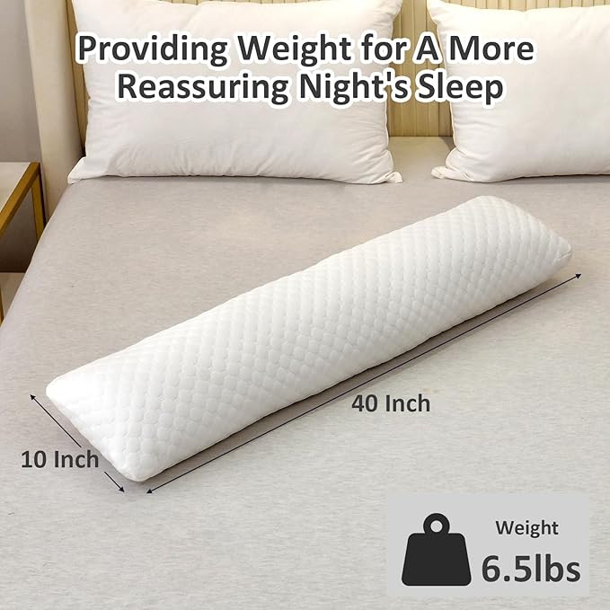 Bioeartha Weighted Body Pillow - Weighted Glass Beads Body Pillow for Adults Full Body Pillow for Deeper Sleep with Breathable Removable Cover, Flexible, Cuddle Support for Side Sleepers 10 * 40 in