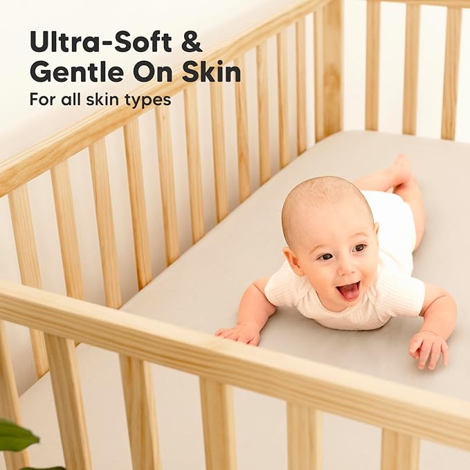 2-Pack Waterproof Crib Sheets for Boys, Girls - Viscose Derived from Bamboo Crib Sheets Neutral, Crib Mattress Protector Sheet, Soft Toddler Bed Sheets, Fitted Baby Crib Sheets Girl, Boy (Ecru)