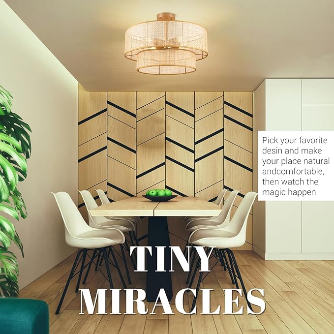 Hamilyeah 20 inch Ceiling Light Fixture Flush Mount Double Layer, Boho Light Fixture Ceiling Mount Wicker Shade, Bamboo Woven Rattan Light Fixture Ceiling for Living Room, Bedroom, Dining Room