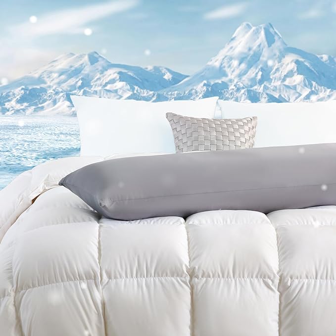 DOWNCOOL Large Body Pillow Insert with Cooling Cover - Soft Long Bed Pillow for Summer - Breathable Full Body Pillow for Adults - 20x54 inch (Grey, with Cover)