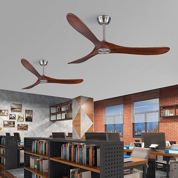 Bigzone 60" Ceiling Fan No Light, Energy Efficient DC Motor, 3 Brown Solid Wood Blades, Wood Ceiling Fan with Remote Control,Brushed Nickel Ceiling Fan With Reversible Blades