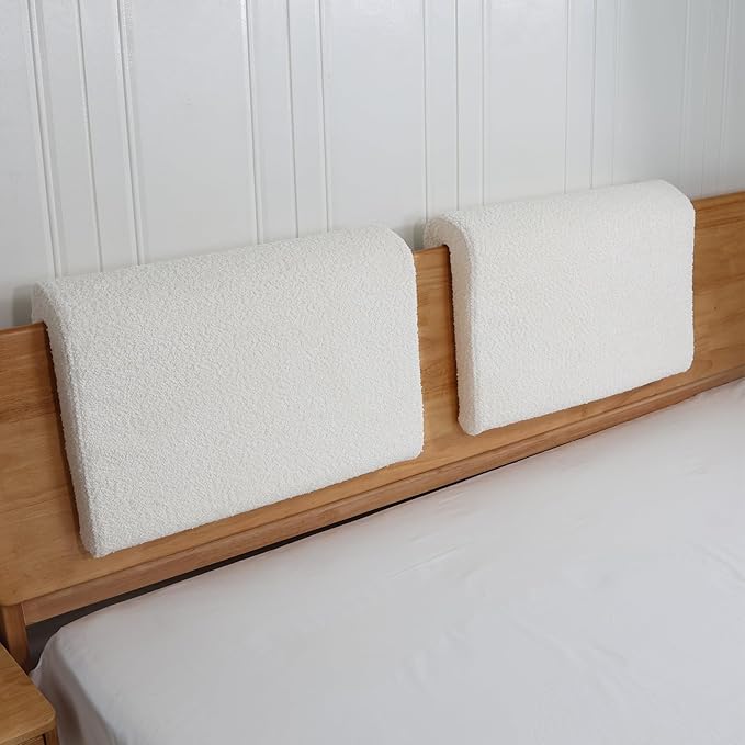 2PCS Dorm Bed Hanging Wood Headboard Back Cushion, Pillow with Removable Berber Fleece Cover, Upholstery Reading Cushions for Bedroom (Ivory)