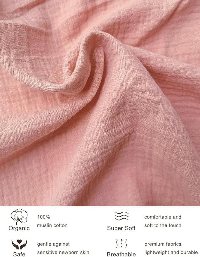 28" x 52" Fitted Crib Sheet for Girl, Pink Muslin Baby Crib Sheets for Standard Crib Mattress, Soft and Breathable Neutral Cotton Crib Sheets (46C-01)