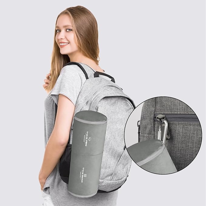 Travel Pillow and Blanket Set Neck Pillow Airplane Memory Foam for Traveling Compact with Bag Grey