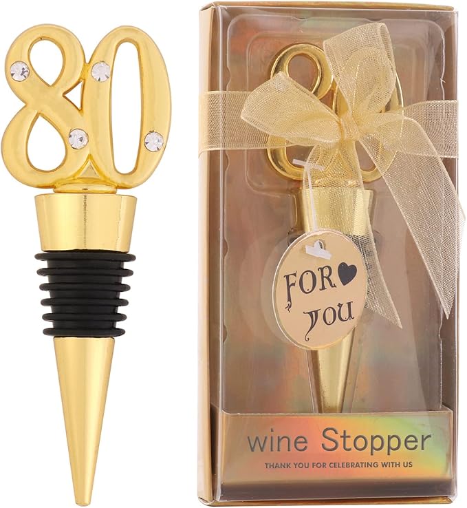 24-Pack 80 Wine Bottle Stopper for 80th Birthday Party Decoration 80 Years Old Wine Stopper Fun Gift for Wine Lovers (Gold 80th)