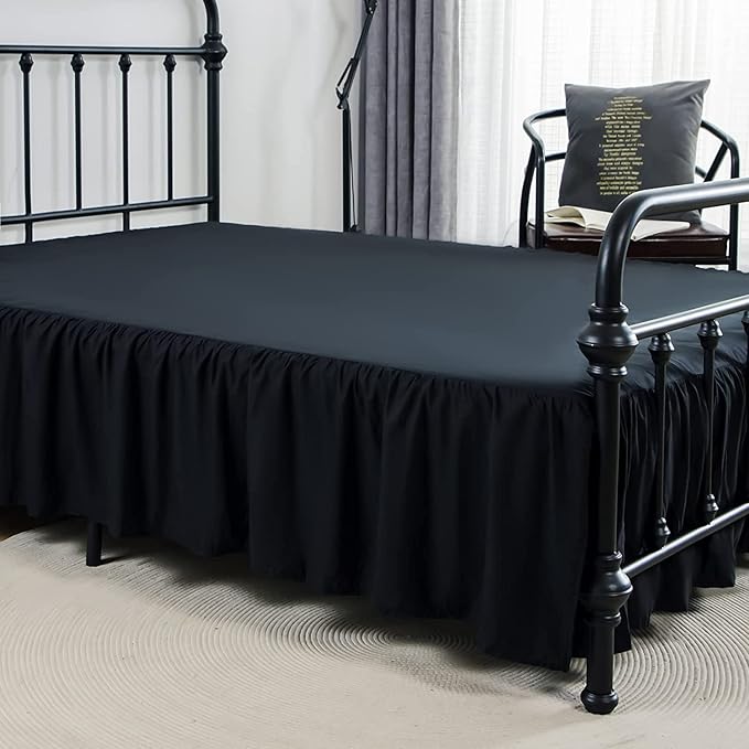 Bed Skirt Ruffled Bed Skirt with Split Corners, 18 Inch Drop Dust Ruffle Bed Skirt with Platform, Black,Full Size