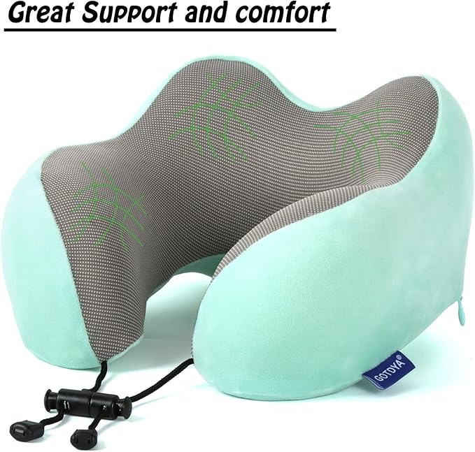 GOTDYA Travel Pillow,Travel Neck Pillows for Sleeping,100% Pure Memory Foam Soft Comfort & Support Pillow for Airplane/Car/Office&Home Rest Use-Blue Green