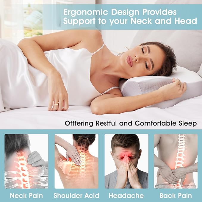 Desol Cervical Pillow for Pain Relief, Contour Memory Foam Pillows, Ergonomic and Orthopedic Pillow for Side Stomach Sleepers with Removable Pad
