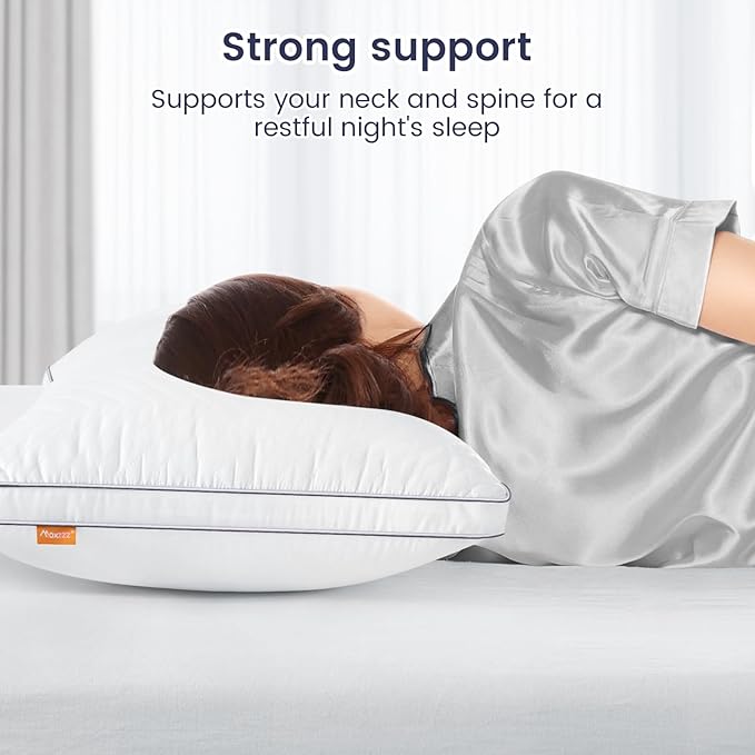 Maxzzz Bed Pillows Queen Size Set of 2, Fluffy Pillows for Back, Stomach or Side Sleepers, Luxury Hotel Quality, White(18x29 inch)