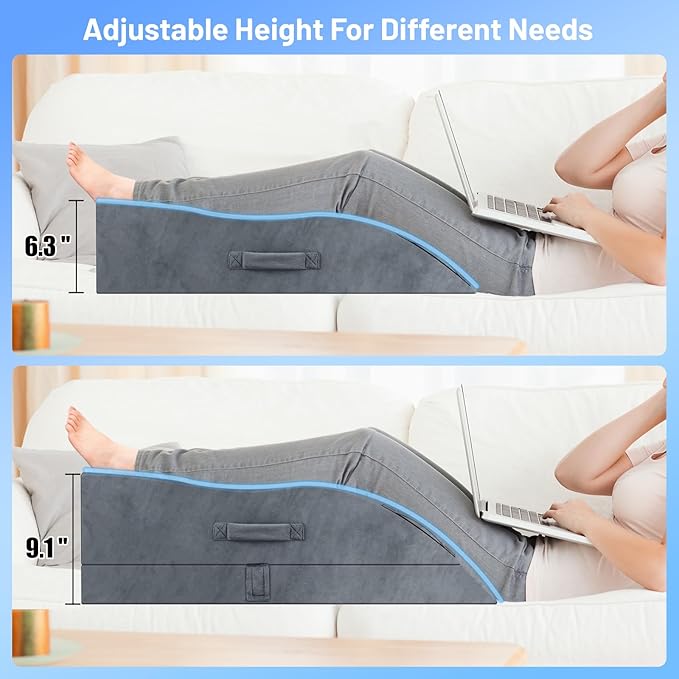 Leg Elevation Pillows, Wedge Pillow for After Surgery Or Rest, Memory Foam Leg Support Adjustable, Back Knee Hip Ankles Pain Relief, Knee Pillow for Sleeping Blood Circulation Grey