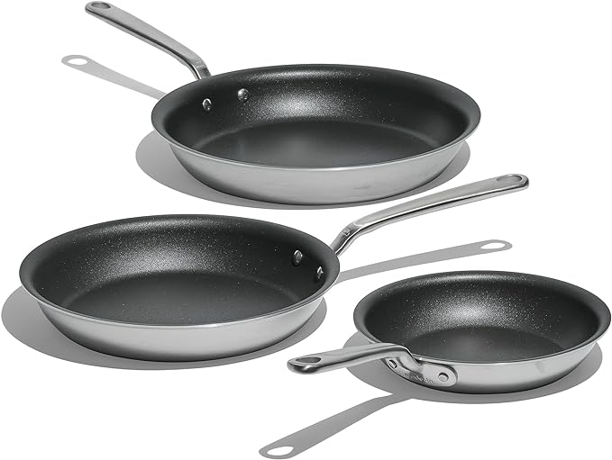 Made In Cookware - ProCoat Non Stick 3 Piece Frying Pan Set (Includes 8",10",12") - 5 Ply Stainless Clad - Professional Cookware - Made in Italy - Induction Compatible - (Graphite)