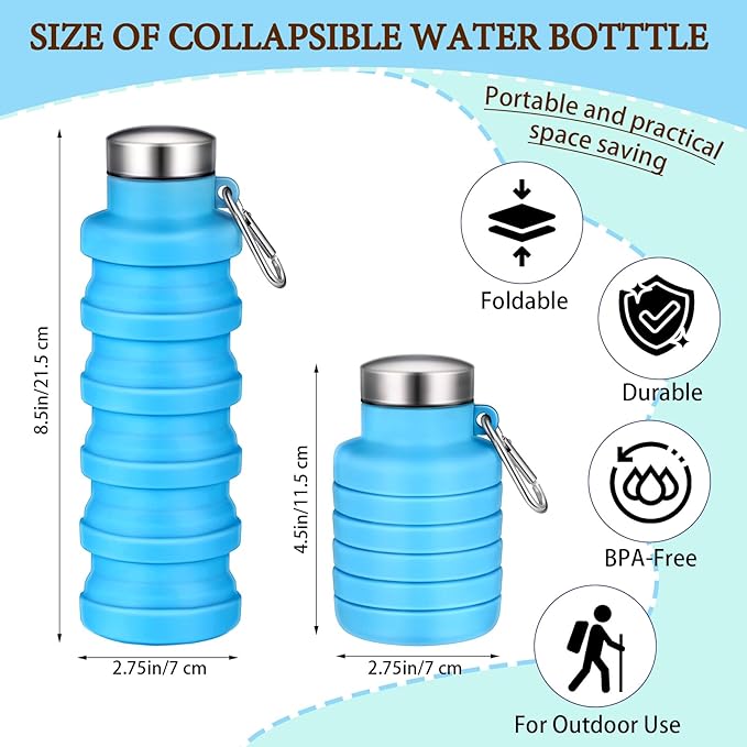 17oz Collapsible Water Bottles for Travel 500ml Reusable Foldable Silicone Water Bottle with Portable Buckle Silicone for Camping Hiking Sport